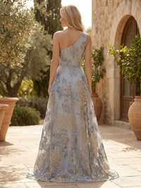 Jacquard Pantsuit One Shoulder Floor-Length Mother of the Bride & Groom Dresses with Ruched Waist