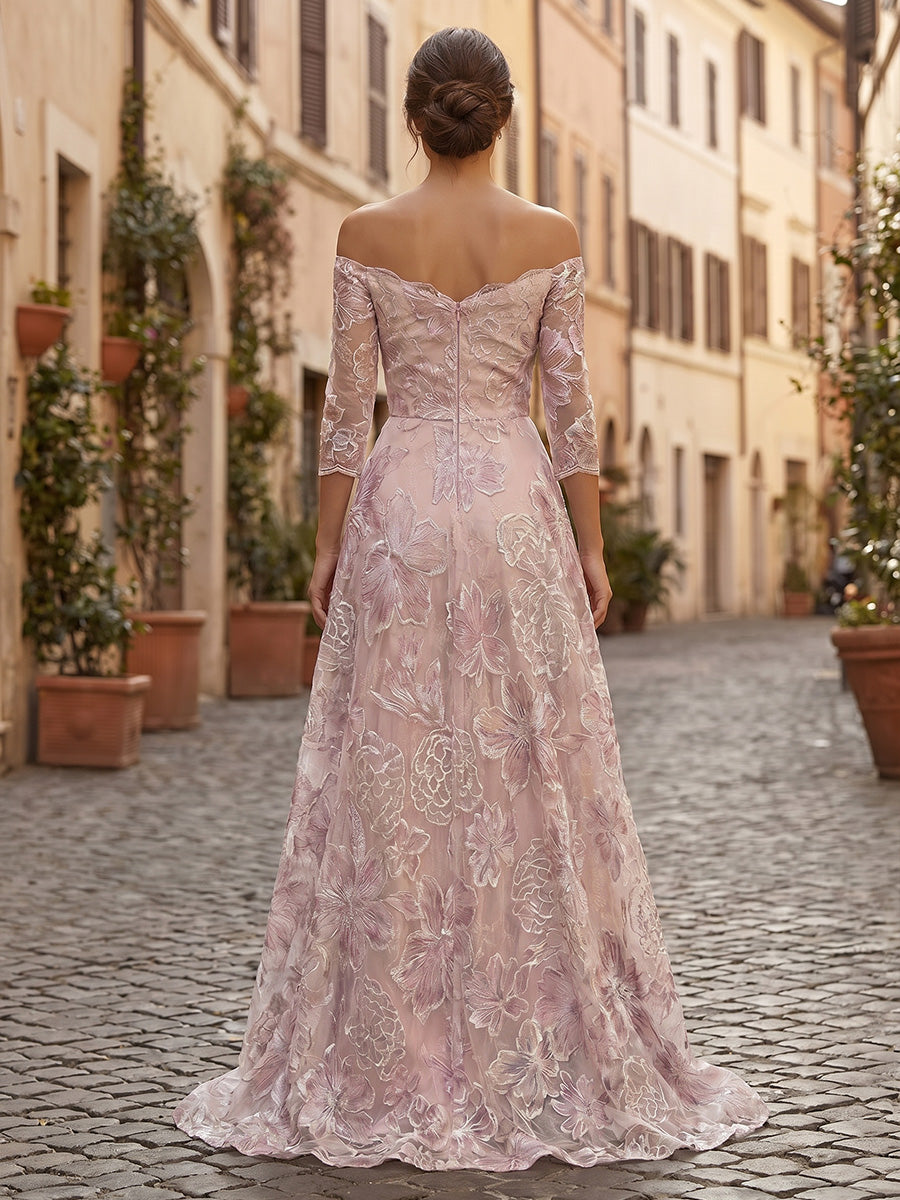 Jacquard Pantsuit Off Shoulder Floor-Length Mother of the Bride & Groom Dresses with Ruched Waist