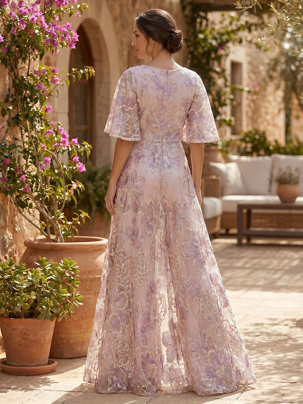 Jacquard Pantsuit V-Neck Floor-Length Mother of the Bride & Groom Dresses with Ruched Waist