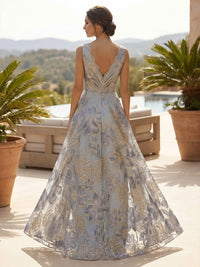 Jacquard Pantsuit V-Neck Floor-Length Mother of the Bride & Groom Dresses with Ruched Waist