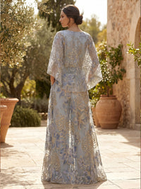 Jacquard Pantsuit Scoop Neck Floor-Length Mother of the Bride & Groom Dresses with Pockets