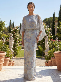 Jacquard Sheath/Column Scoop Neck Floor-Length Mother of the Bride & Groom Dresses with Cape