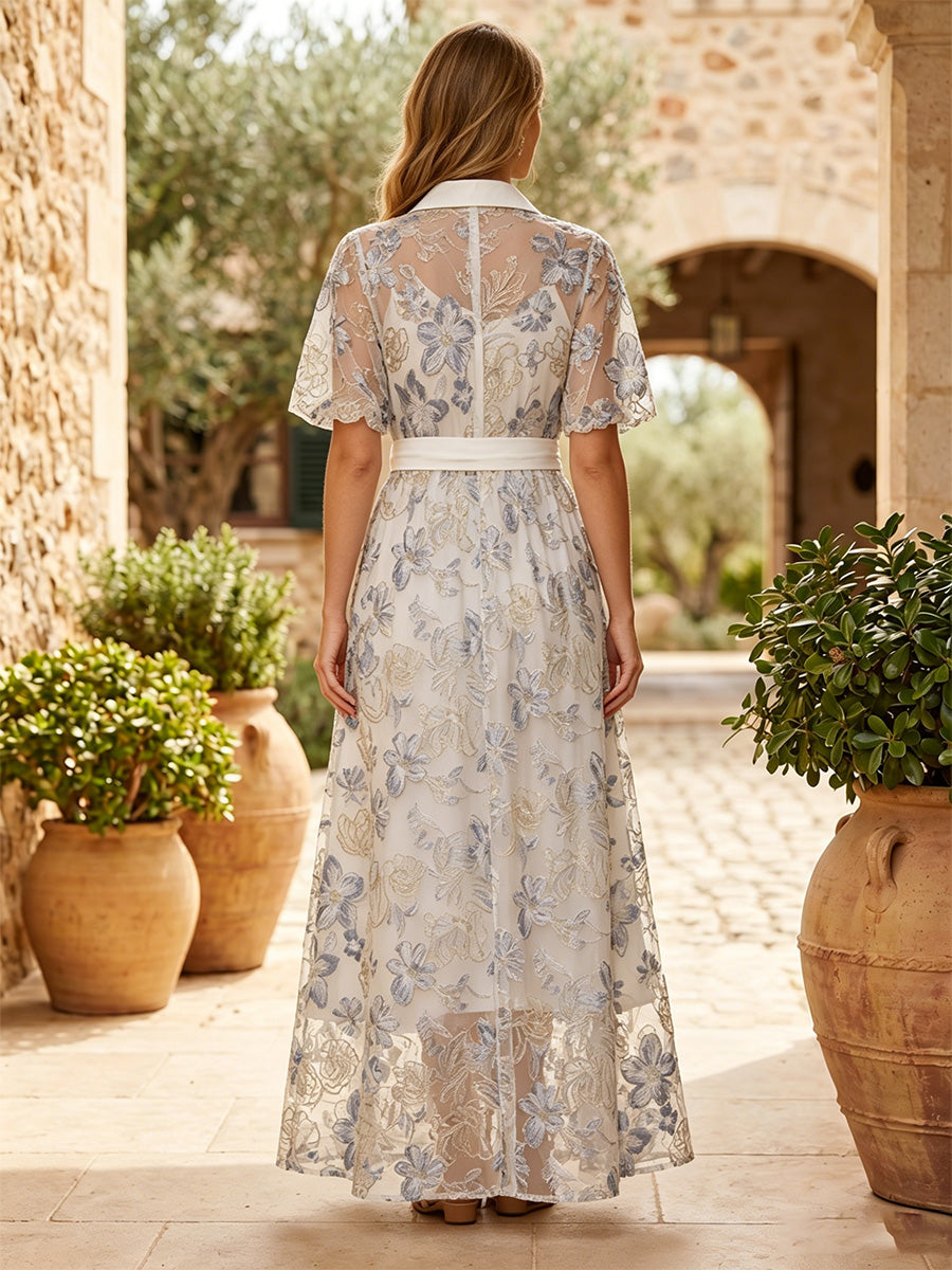 Jacquard A-Line/Princess V-Neck Floor-Length Mother of the Bride & Groom Dresses with Belt