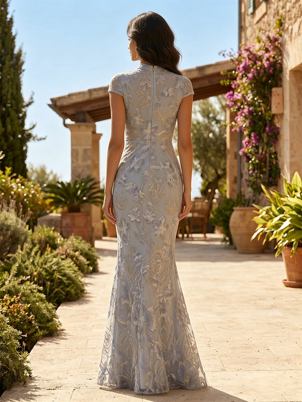 Jacquard Mermaid/Trumpet V-Neck Floor-Length Mother of the Bride & Groom Dresses for Women