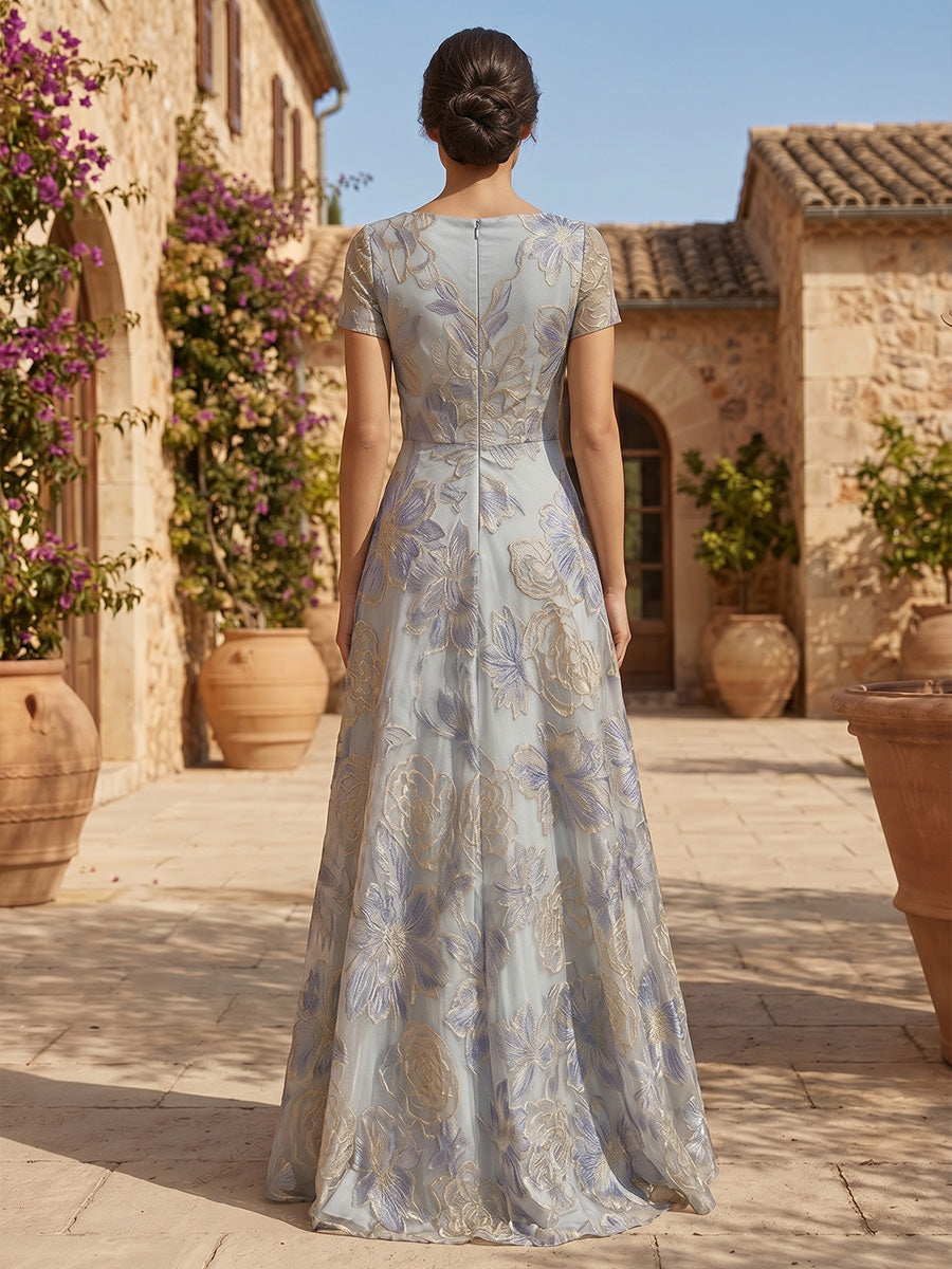 Jacquard Sheath/Column V-Neck Floor-Length Mother of the Bride & Groom Dresses with Ruched Waist