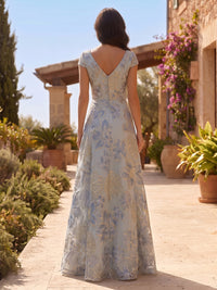 Jacquard Sheath/Column V-Neck Floor-Length Mother of the Bride & Groom Dresses with Ruched Waist