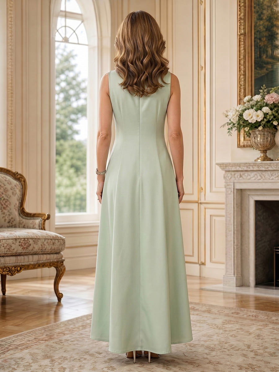 Floral Print A-Line/Princess High Neck Floor-Length Mother of the Bride & Groom Dresses with Pockets