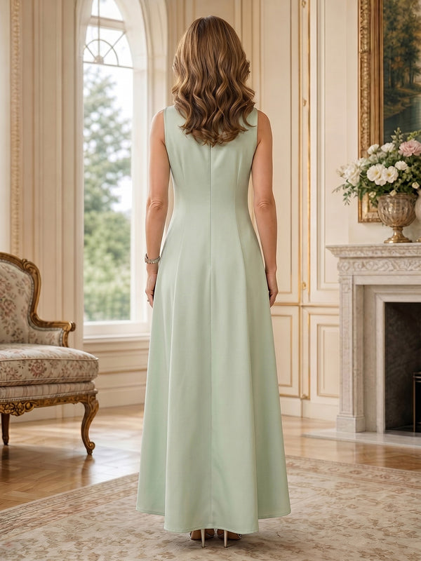 Floral Print A-Line/Princess High Neck Floor-Length Mother of the Bride & Groom Dresses with Pockets