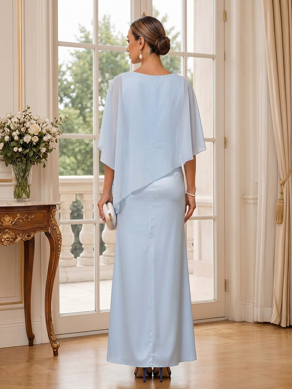 Floral Print A-Line/Princess Scoop Neck Floor-Length Mother of the Bride & Groom Dresses with Chiffon Cape & Slit