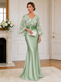 Floral Print Sheath/Column V-Neck Floor-Length Mother of the Bride & Groom Dresses with Ruched Waist