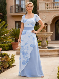 Floral Print A-Line/Princess Square Neck Floor-Length Mother of the Bride & Groom Dresses for Women