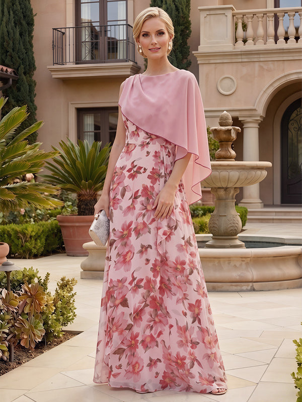 Floral Print A-Line/Princess Scoop Neck Floor-Length Mother of the Bride & Groom Dresses for Women