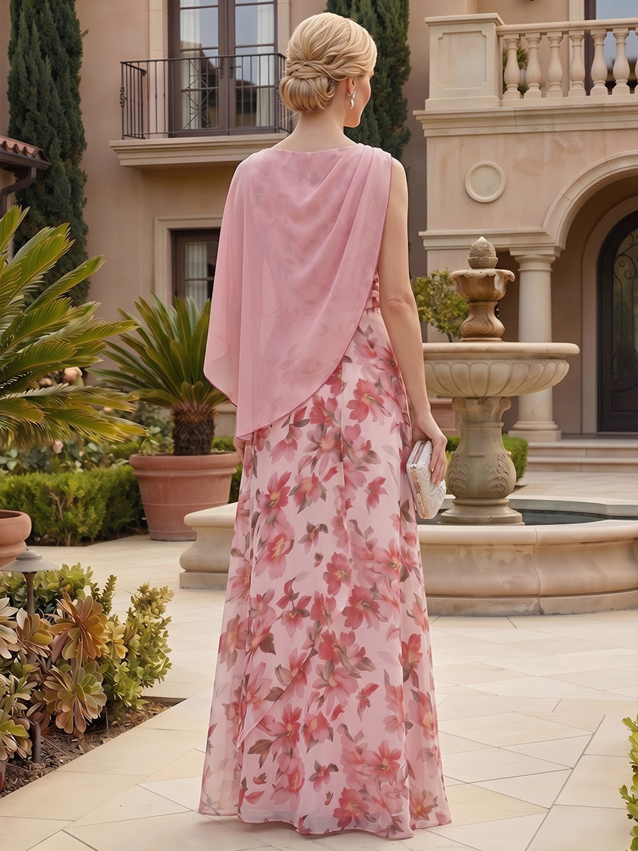 Floral Print A-Line/Princess Scoop Neck Floor-Length Mother of the Bride & Groom Dresses for Women
