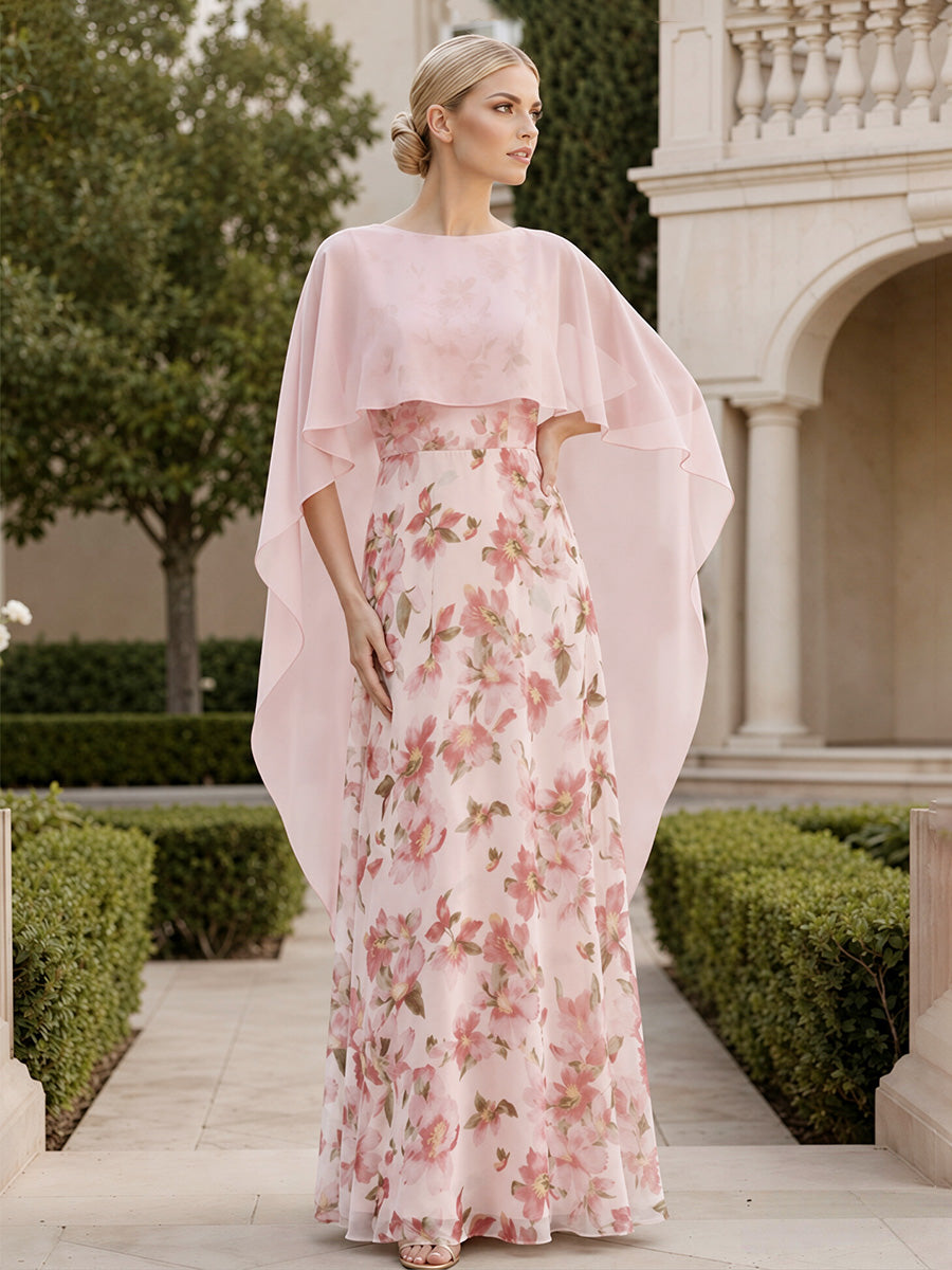 Floral Print A-Line/Princess Scoop Neck Floor-Length Mother of the Bride & Groom Dresses for Women