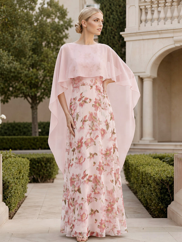 Floral Print A-Line/Princess Scoop Neck Floor-Length Mother of the Bride & Groom Dresses for Women