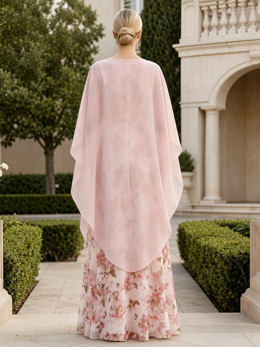 Floral Print A-Line/Princess Scoop Neck Floor-Length Mother of the Bride & Groom Dresses for Women