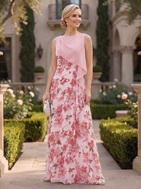 Floral Print A-Line/Princess Scoop Neck Floor-Length Mother of the Bride & Groom Dresses with Ruffles
