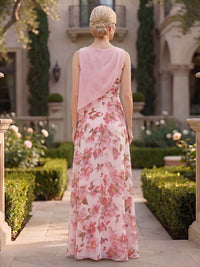 Floral Print A-Line/Princess Scoop Neck Floor-Length Mother of the Bride & Groom Dresses with Ruffles
