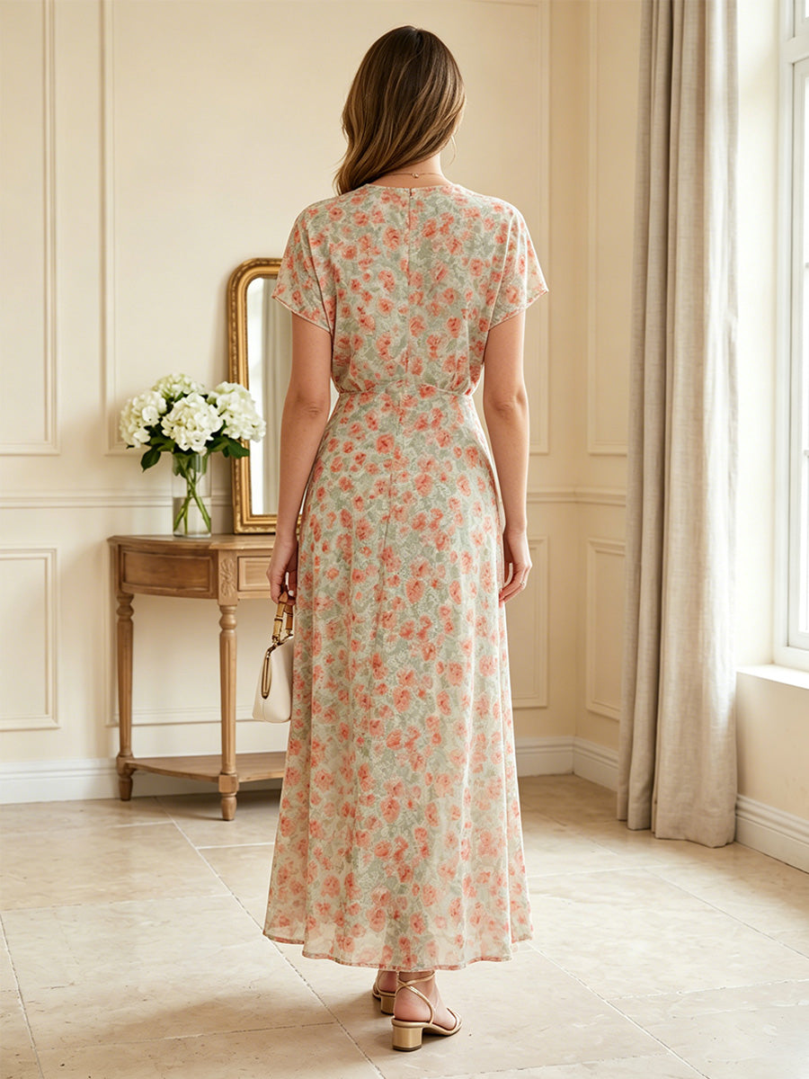 Floral Print A-Line/Princess V-Neck Floor-Length Mother of the Bride & Groom Dresses for Women
