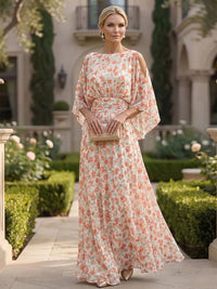 Floral Print A-Line/Princess Scoop Neck Floor-Length Mother of the Bride & Groom Dresses with Ruched Waist