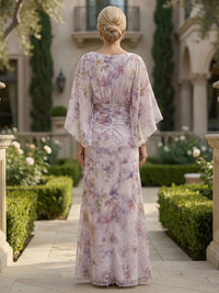 Floral Print A-Line/Princess Scoop Neck Floor-Length Mother of the Bride & Groom Dresses with Ruched Waist & Pockets