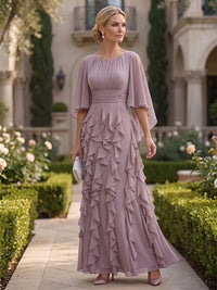 Chiffon A-Line/Princess Scoop Neck Floor-Length Mother of the Bride & Groom Dresses with Ruffles & Ruched Waist