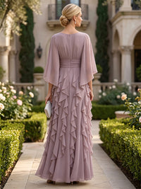 Chiffon A-Line/Princess Scoop Neck Floor-Length Mother of the Bride & Groom Dresses with Ruffles & Ruched Waist