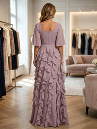 Chiffon A-Line/Princess Square Neck Floor-Length Mother of the Bride & Groom Dresses with Ruffles & Ruched Waist