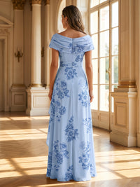Floral Print A-Line/Princess Cowl Neck Floor-Length Mother of the Bride & Groom Dresses with Ruffles