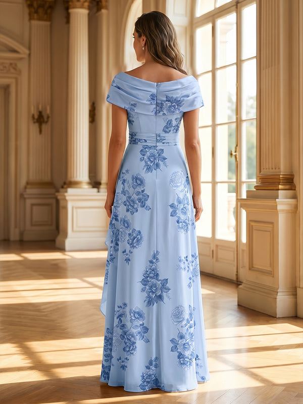 Floral Print A-Line/Princess Cowl Neck Floor-Length Mother of the Bride & Groom Dresses with Ruffles