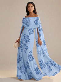 Floral Print A-Line/Princess Off Shoulder Floor-Length Mother of the Bride & Groom Dresses for Women