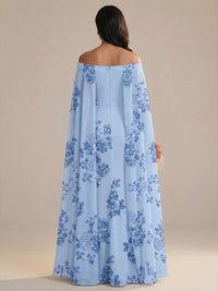 Floral Print A-Line/Princess Off Shoulder Floor-Length Mother of the Bride & Groom Dresses for Women