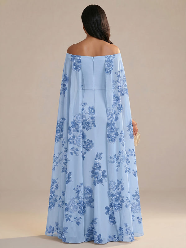 Floral Print A-Line/Princess Off Shoulder Floor-Length Mother of the Bride & Groom Dresses for Women