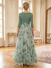 Floral Print A-Line/Princess V-Neck Floor-Length Mother of the Bride & Groom Dresses with Pleats