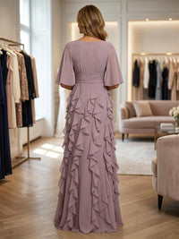 Chiffon A-Line/Princess V-Neck Floor-Length Mother of the Bride & Groom Dresses with Ruffles & Ruched Waist