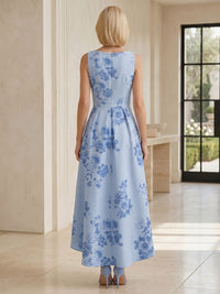 Floral Print A-Line/Princess Scoop Neck High-Low Mother of the Bride & Groom Dresses with Ruched Waist & Pockets