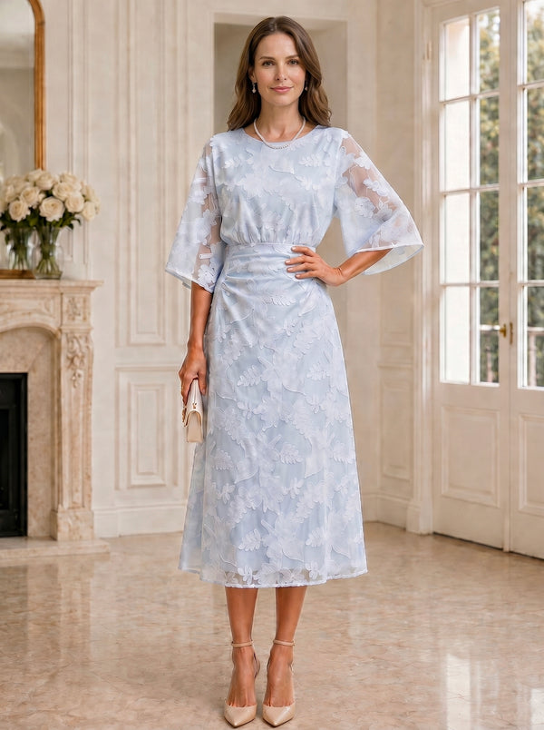 Chiffon A-Line/Princess Scoop Neck Tea-Length Mother of the Bride & Groom Dresses with Ruched Waist