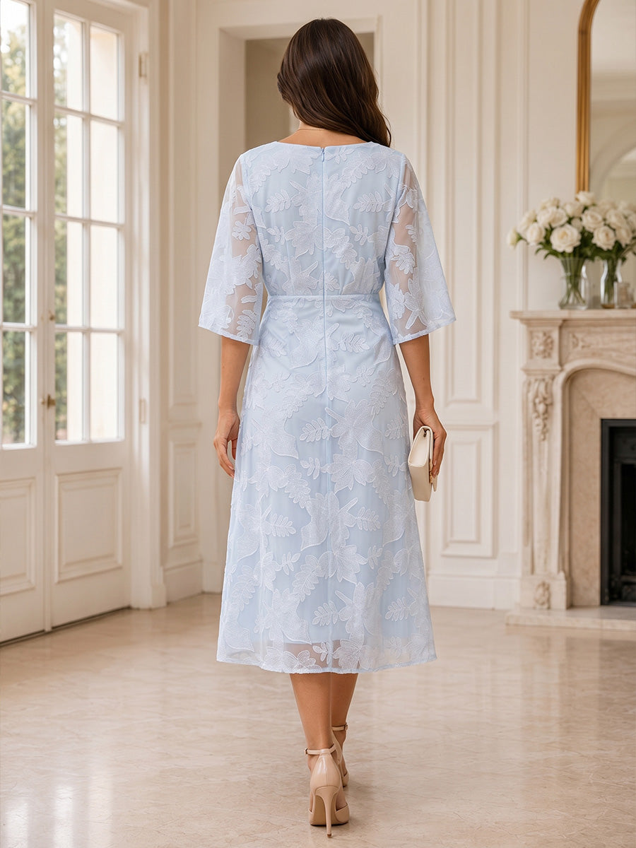 Chiffon A-Line/Princess Scoop Neck Tea-Length Mother of the Bride & Groom Dresses with Ruched Waist