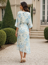 Floral Print Sheath/Column Scoop Neck Tea-Length Mother of the Bride & Groom Dresses with Ruched Waist