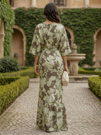 Floral Print Sheath/Column Scoop Neck Floor-Length Mother of the Bride & Groom Dresses with Ruched Waist