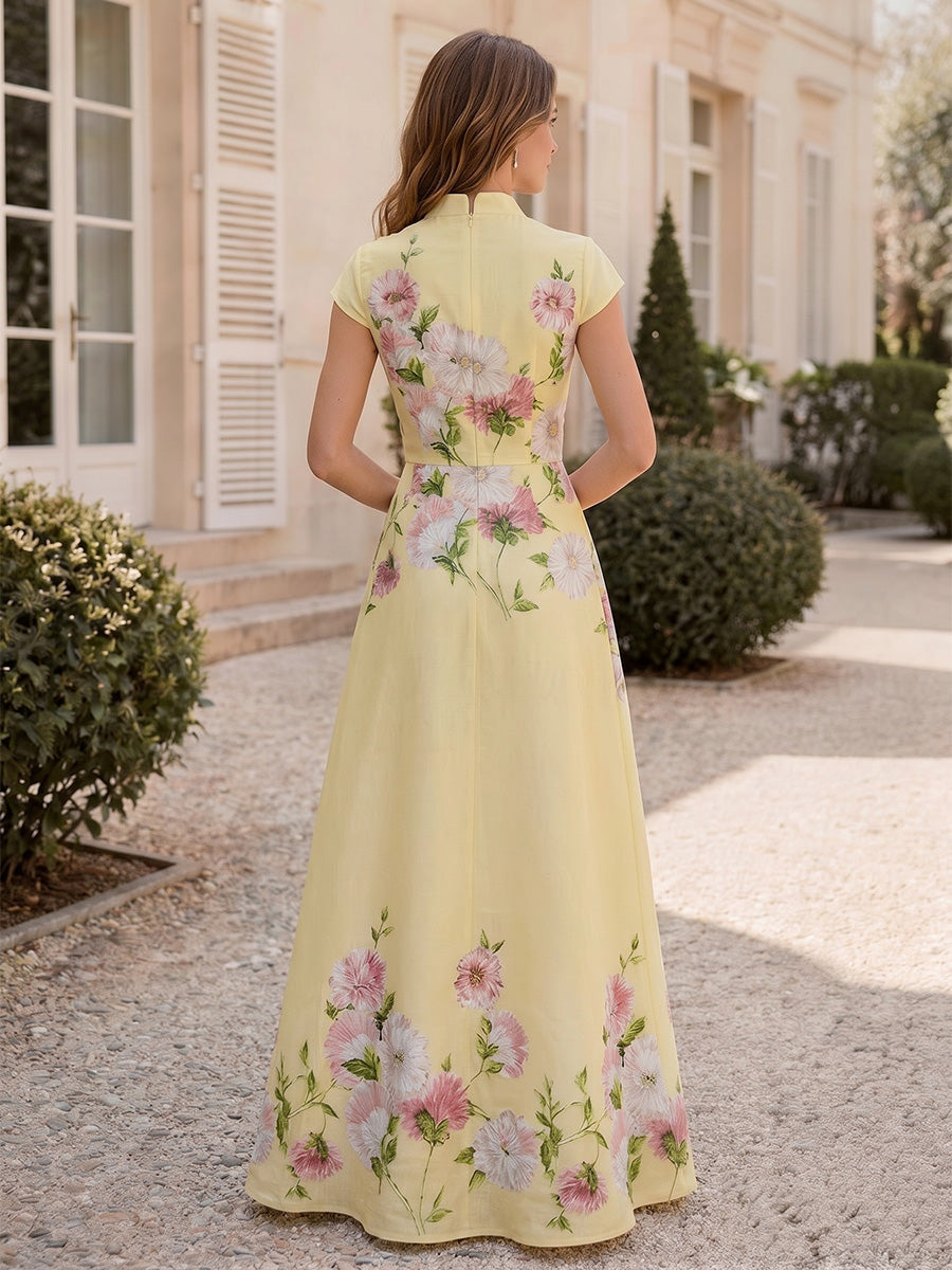 Floral Print A-Line/Princess V-Neck Floor-Length Mother of the Bride & Groom Dresses for Women