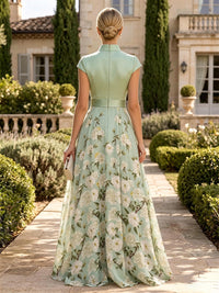 Floral Print A-Line/Princess V-Neck Floor-Length Mother of the Bride & Groom Dresses with Satin Bodice