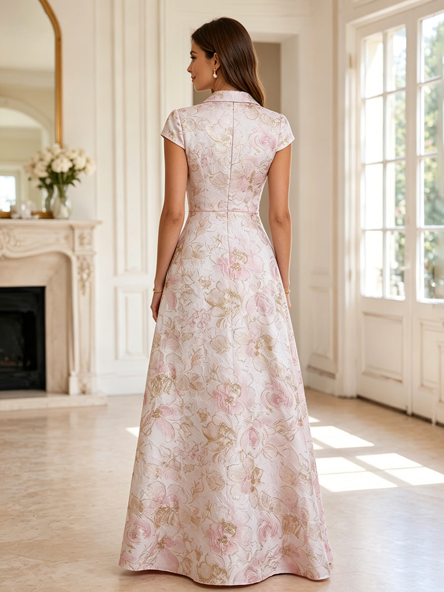 Jacquard A-Line/Princess V-Neck Floor-Length Mother of the Bride & Groom Dresses with Ruched Waist & Pockets
