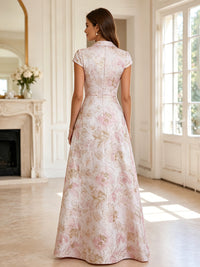 Jacquard A-Line/Princess V-Neck Floor-Length Mother of the Bride & Groom Dresses with Ruched Waist & Pockets