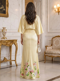 Floral Print Sheath/Column V-Neck Floor-Length Mother of the Bride & Groom Dresses with Ruched Waist & Pockets