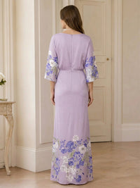Floral Print Sheath/Column Scoop Neck Floor-Length Mother of the Bride & Groom Dresses with Pockets