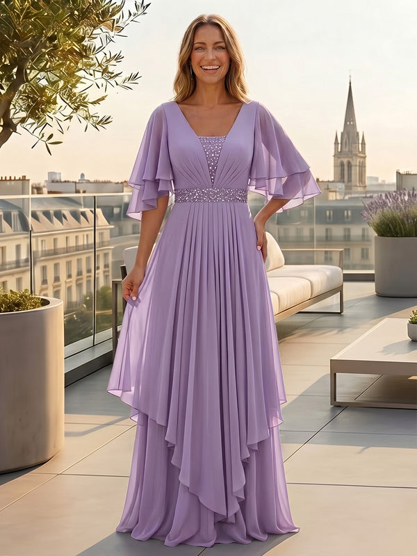 Chiffon A-Line/Princess Square Neck Floor-Length Mother of the Bride & Groom Dresses with Pleats