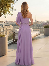 Chiffon A-Line/Princess One Shoulder Floor-Length Mother of the Bride & Groom Dresses with Ruched Waist & Slit
