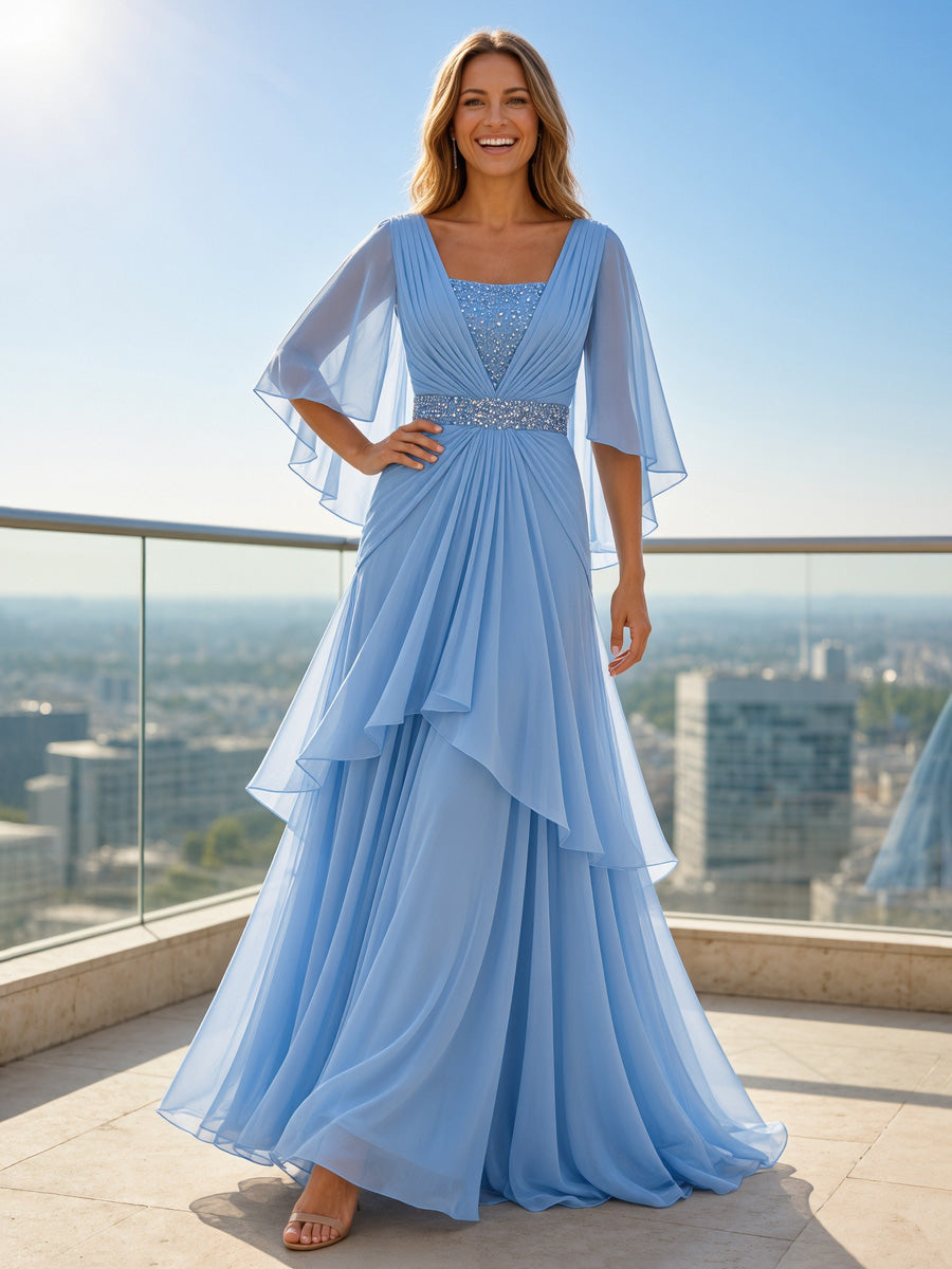 Chiffon A-Line/Princess Square Neck Floor-Length Mother of the Bride & Groom Dresses with Pleats