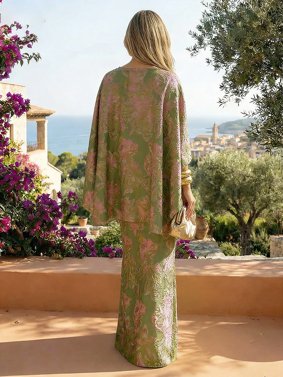 Jacquard Sheath/Column Scoop Neck Floor-Length Mother of the Bride & Groom Dresses with Cape Sleeves
